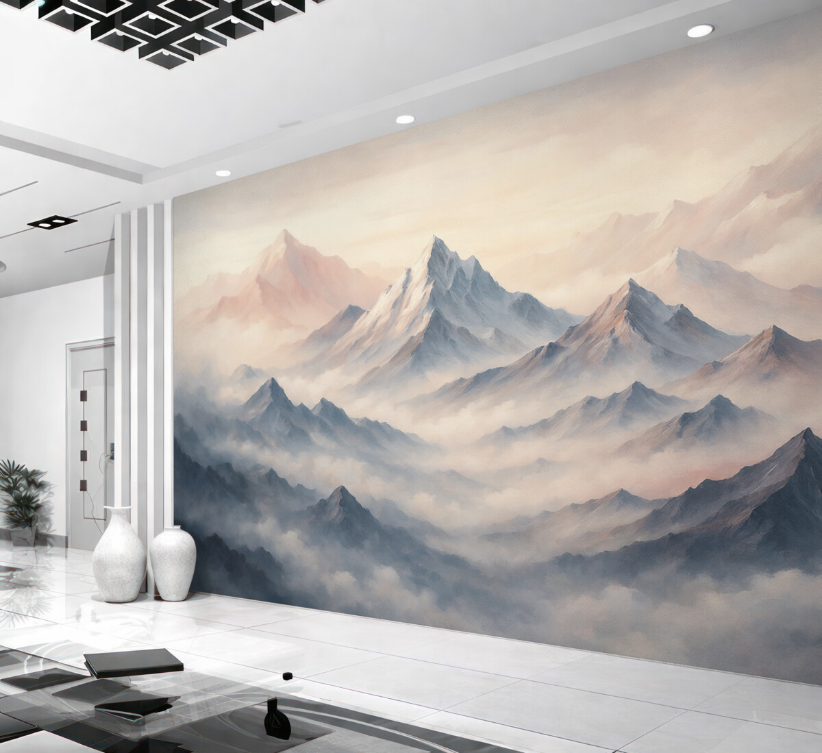 Fototapeta Subtelne akwarelowe szczyty w mgle.