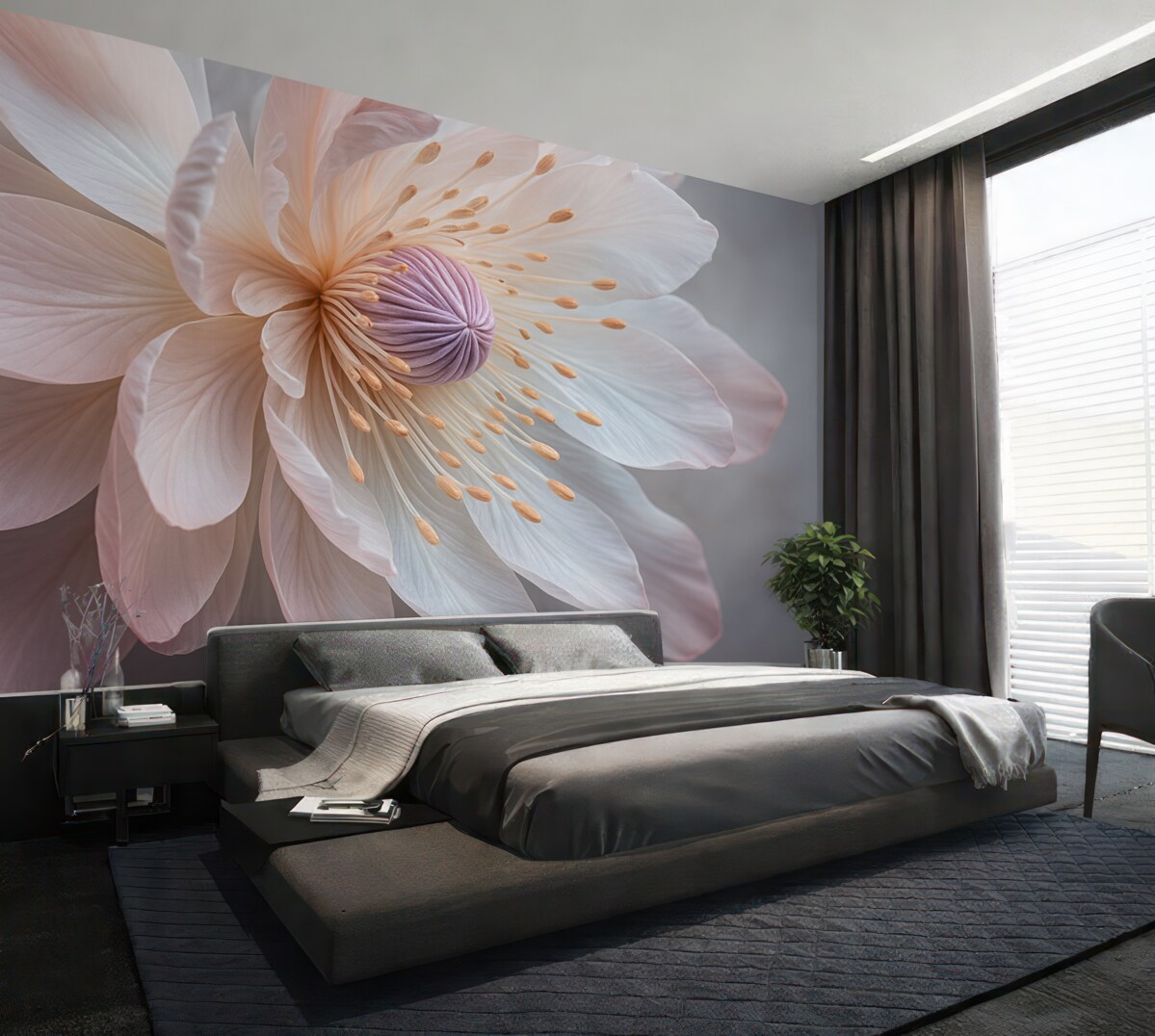 Fototapeta Przybliżenie subtelnego, pastelowego kwiatu z delikatnymi, przezroczystymi płatkami i intensywnym wnętrzem.