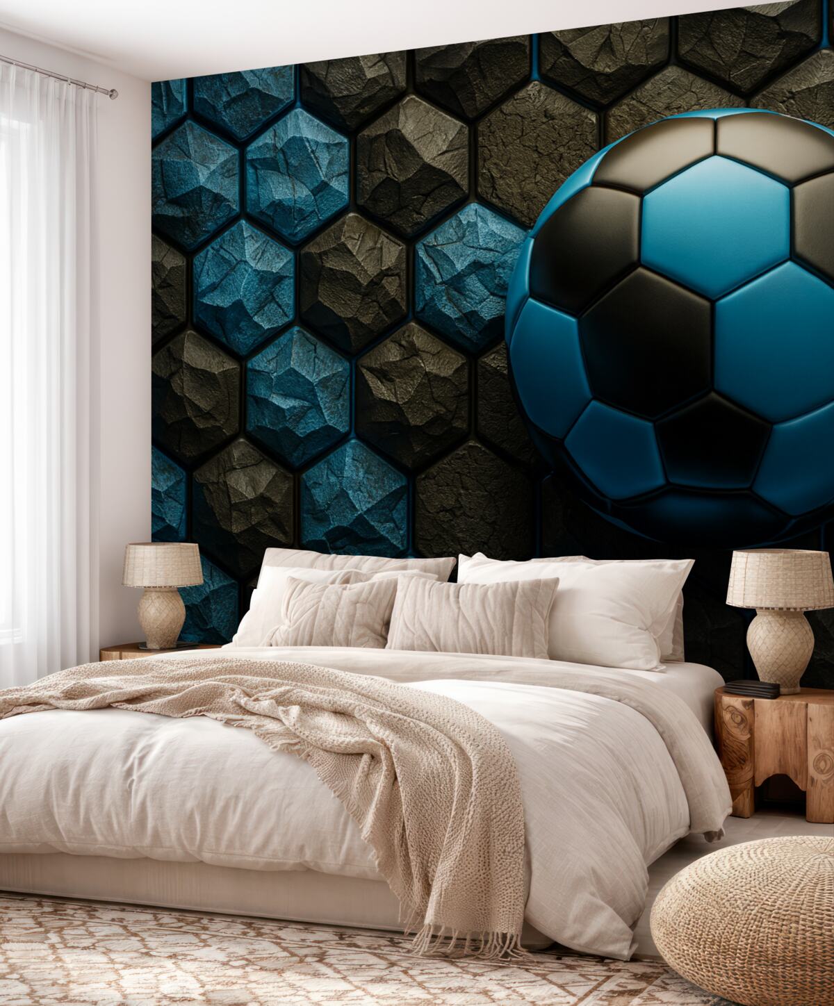 Fototapeta Wielka piłka nożna oraz czarno-niebieskie plastry sweeter.