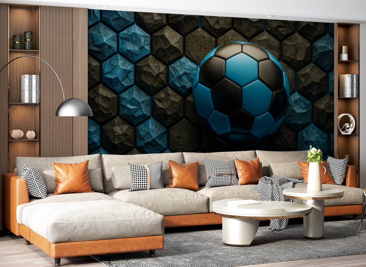 Fototapeta Wielka piłka nożna oraz czarno-niebieskie plastry sweeter.