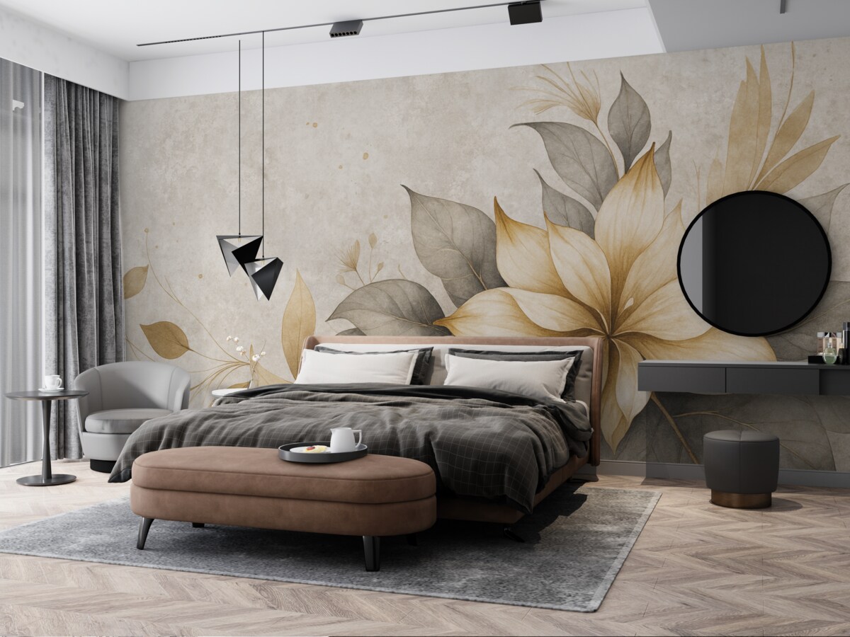 Fototapeta Gałązka kwiatów na tle sztucznego betonu.