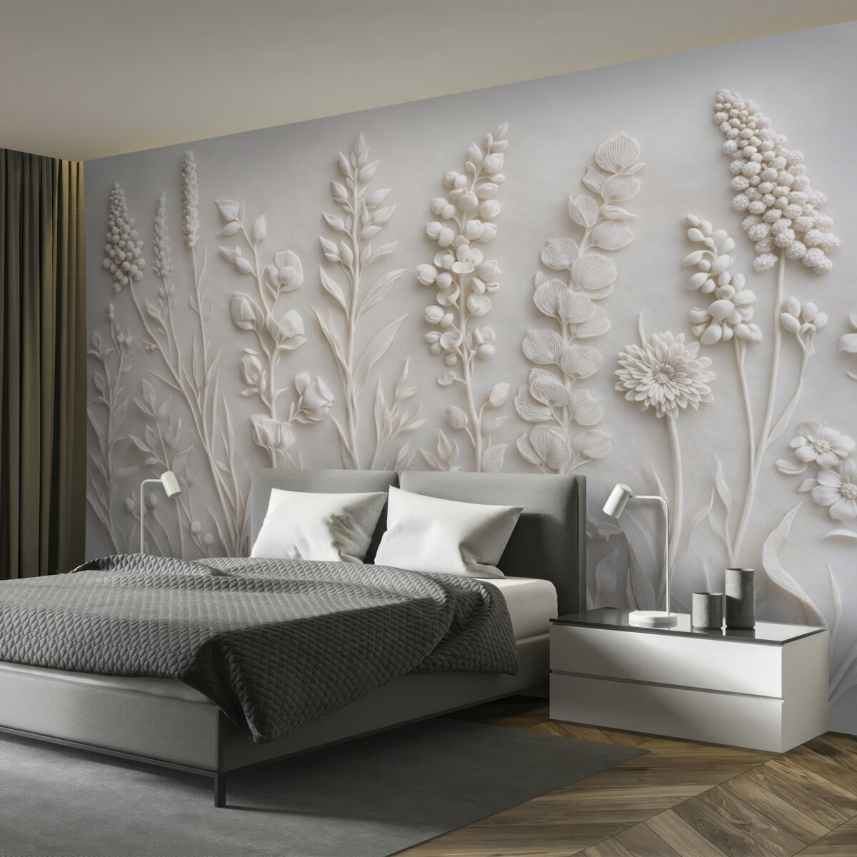 Fototapeta Stylowe kwiaty w formie sztukaterii.