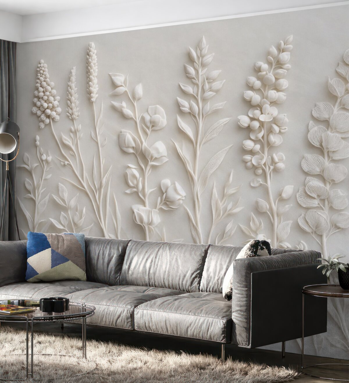 Fototapeta Stylowe kwiaty w formie sztukaterii.