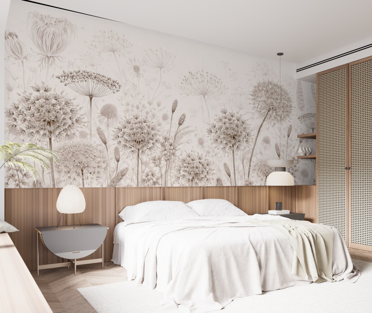 Fototapeta Lekkie mlecze i łąkowe kwiaty w technice akwareli.