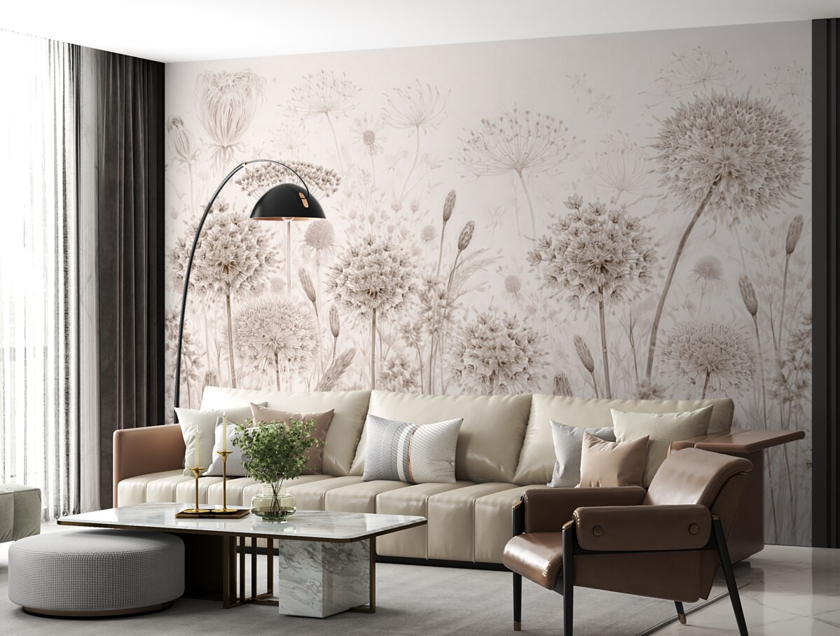 Fototapeta Lekkie mlecze i łąkowe kwiaty w technice akwareli.