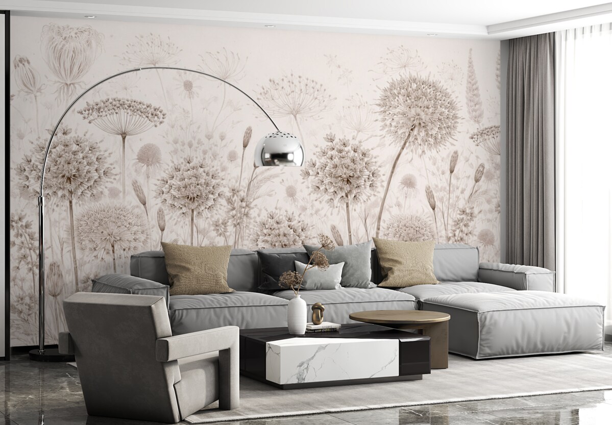 Fototapeta Lekkie mlecze i łąkowe kwiaty w technice akwareli.