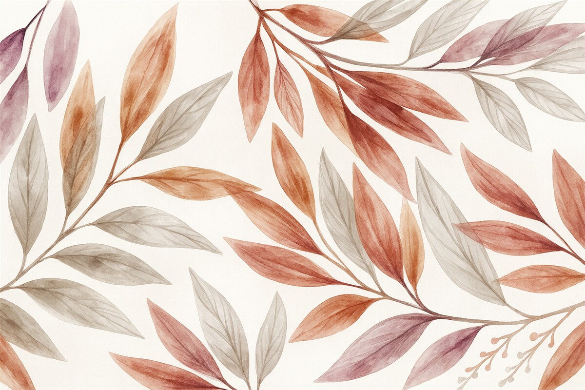 Fototapeta Subtelne pastelowe liście o różowej i szarej strukturze, komponujące spokojną oraz minimalistyczną aranżację botaniczną.