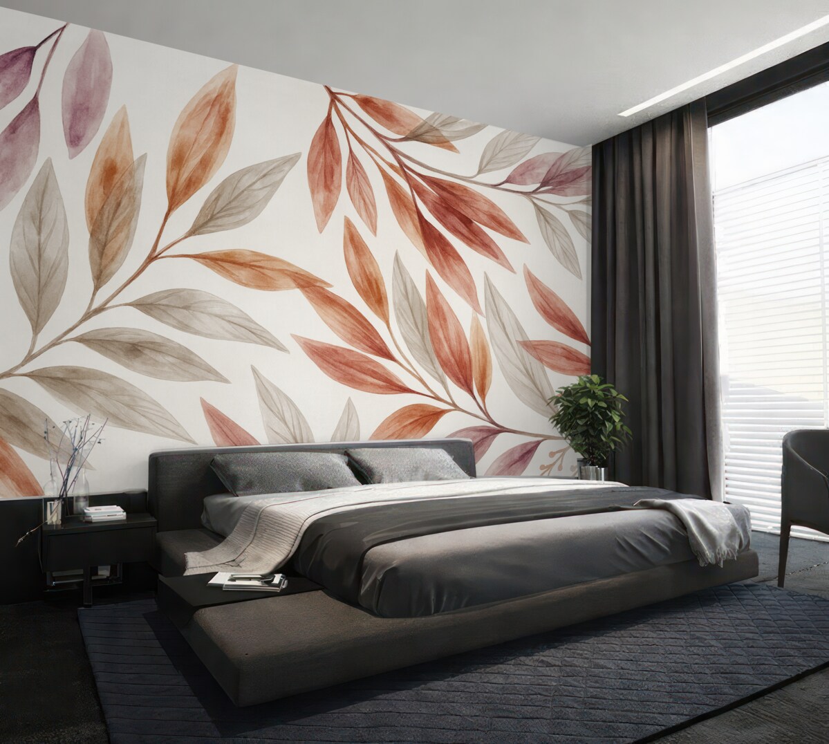 Fototapeta Subtelne pastelowe liście o różowej i szarej strukturze, komponujące spokojną oraz minimalistyczną aranżację botaniczną.