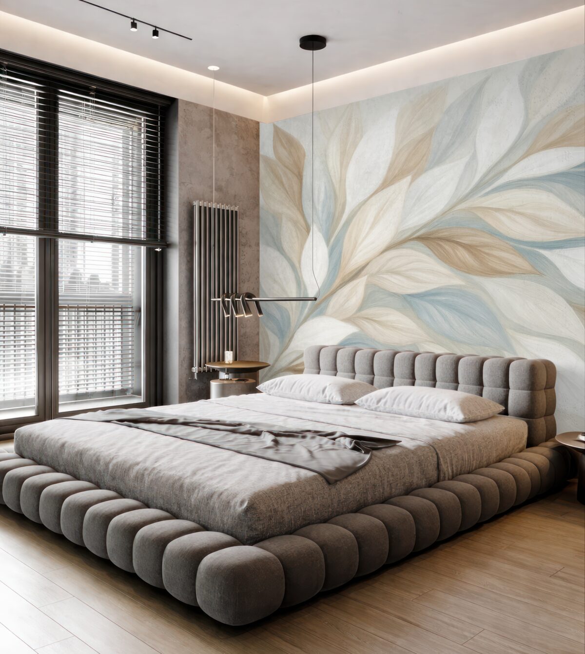 Fototapeta Miękkie, pastelowe liście w tonacjach bieli, beżu i jasnego błękitu tworzą subtelną i eteryczną kompozycję.