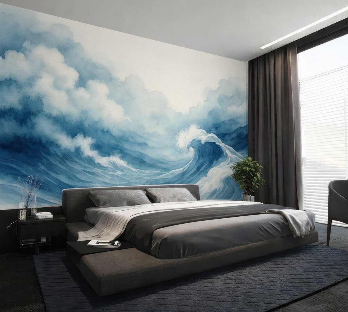 Fototapeta Oceń fale w stylu akwarelowym w odcieniach błękitu.