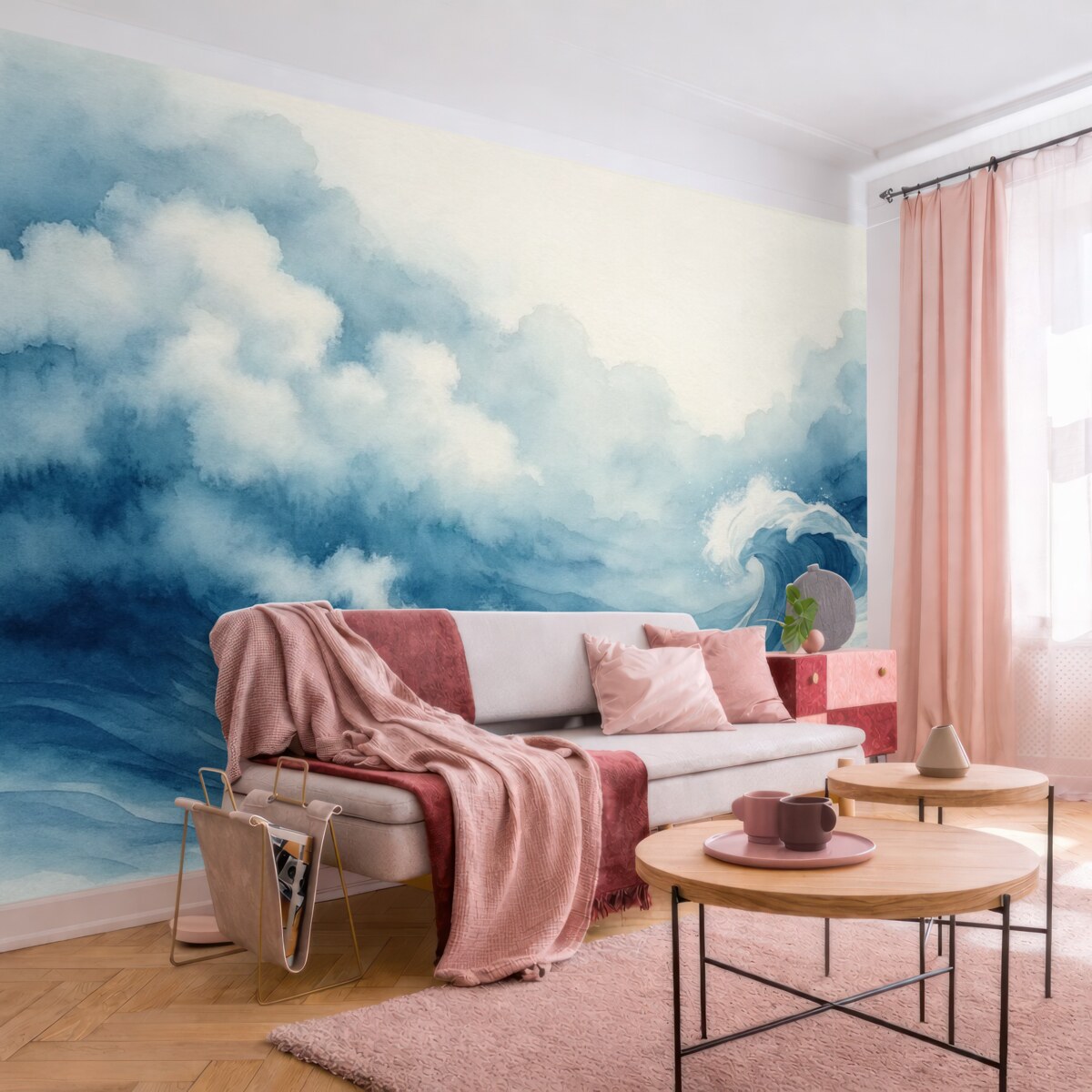 Fototapeta Oceń fale w stylu akwarelowym w odcieniach błękitu.