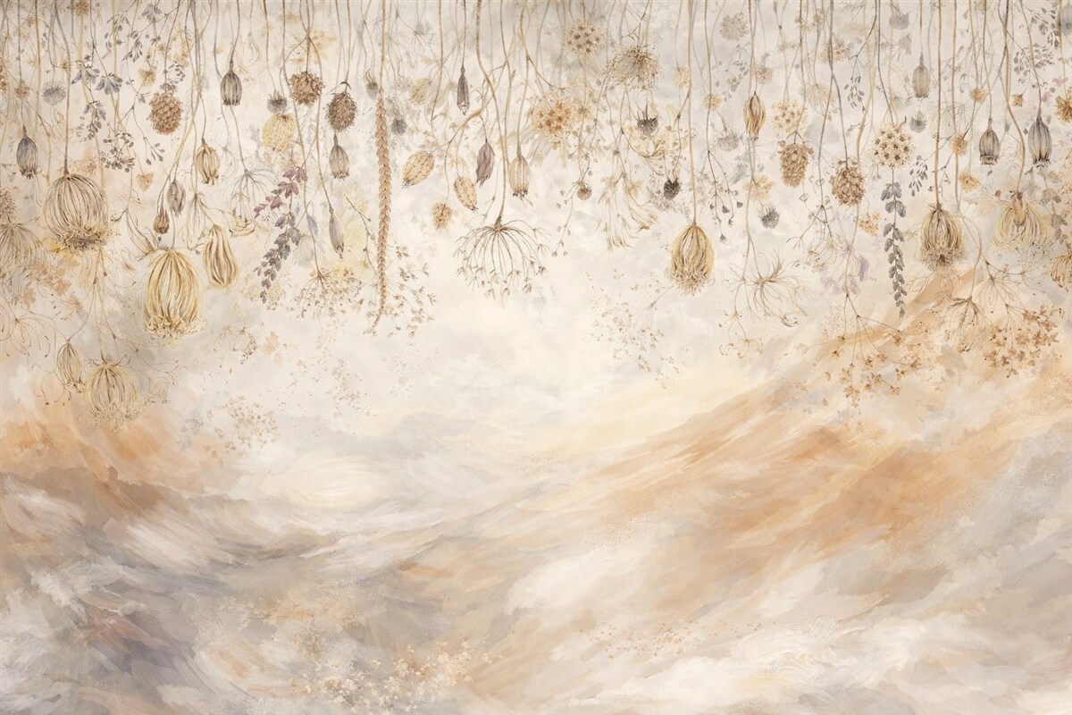 Fototapeta Kwiaty w technice akwareli w delikatnych kolorach na tle zamachów pędzla.