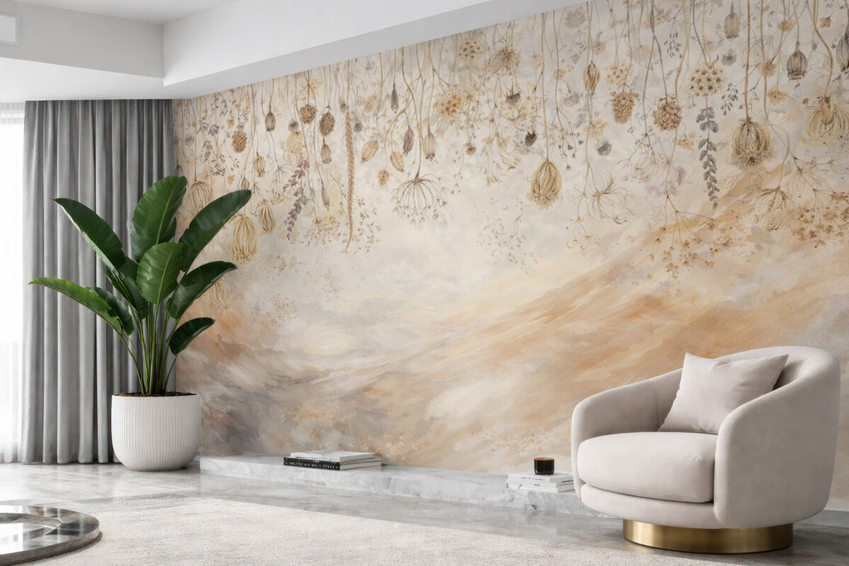 Fototapeta Kwiaty w technice akwareli w delikatnych kolorach na tle zamachów pędzla.