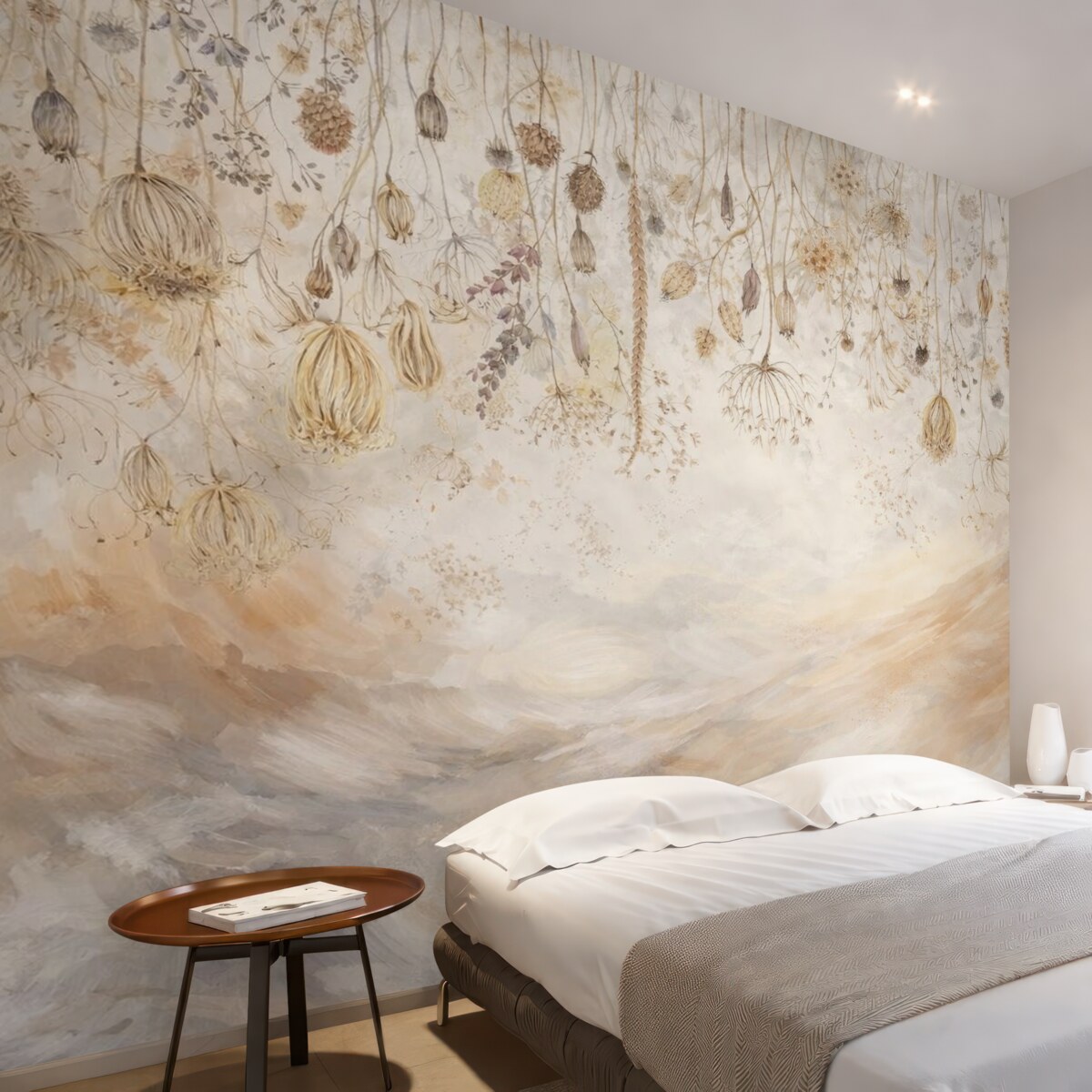 Fototapeta Kwiaty w technice akwareli w delikatnych kolorach na tle zamachów pędzla.