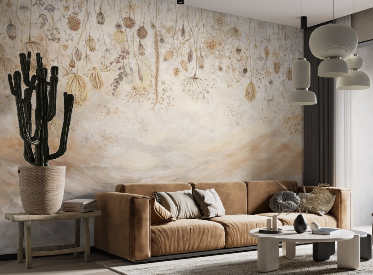 Fototapeta Kwiaty w technice akwareli w delikatnych kolorach na tle zamachów pędzla.