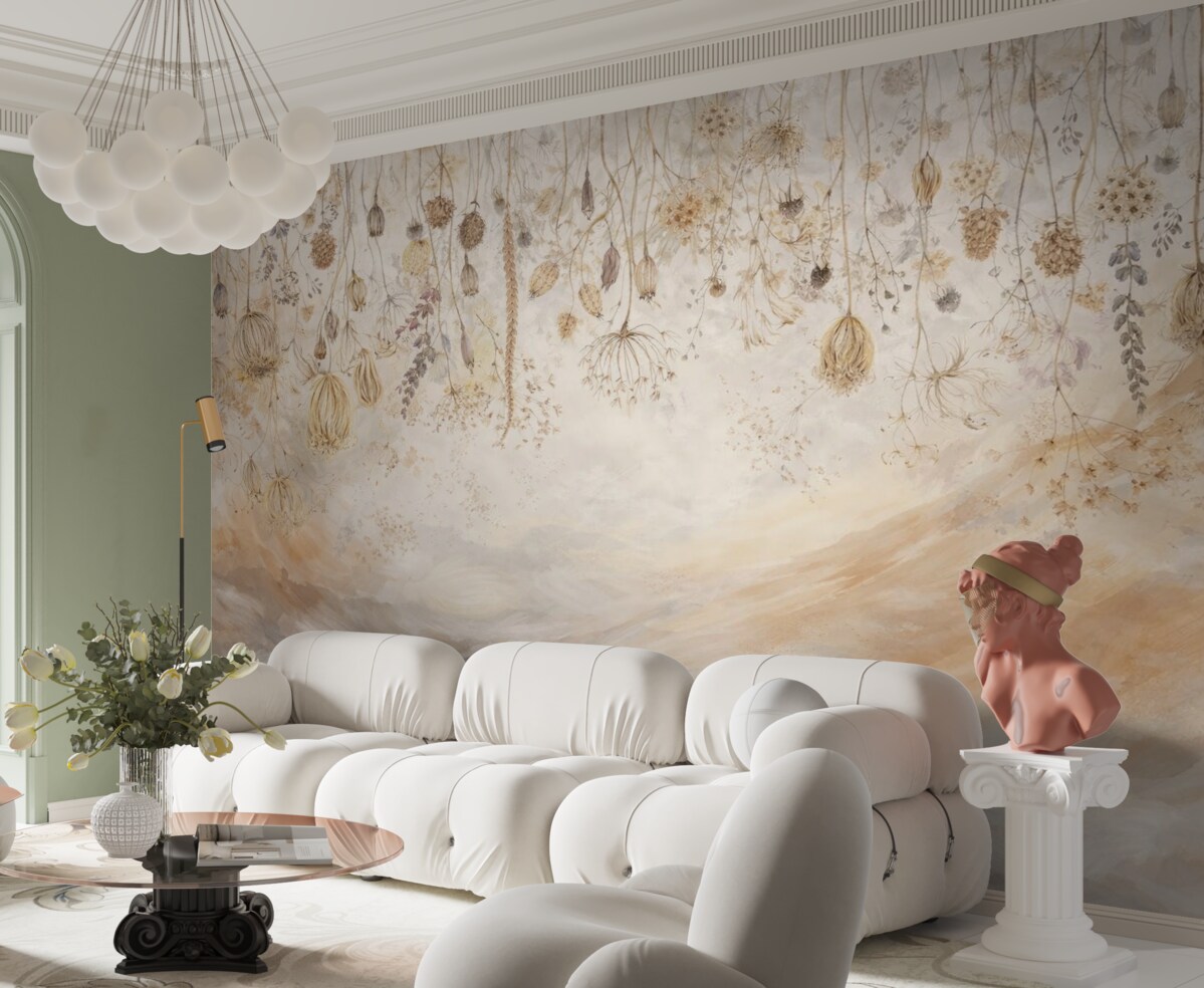 Fototapeta Kwiaty w technice akwareli w delikatnych kolorach na tle zamachów pędzla.