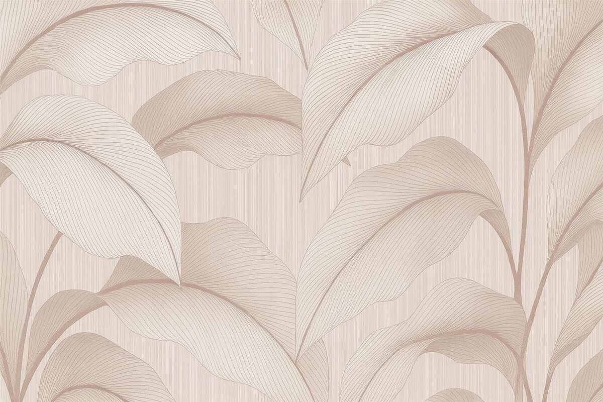 Fototapeta Delikatny wzór z dużymi liśćmi w łagodnych pastelowych odcieniach na jasnym tle z subtelnymi detalami faktury.