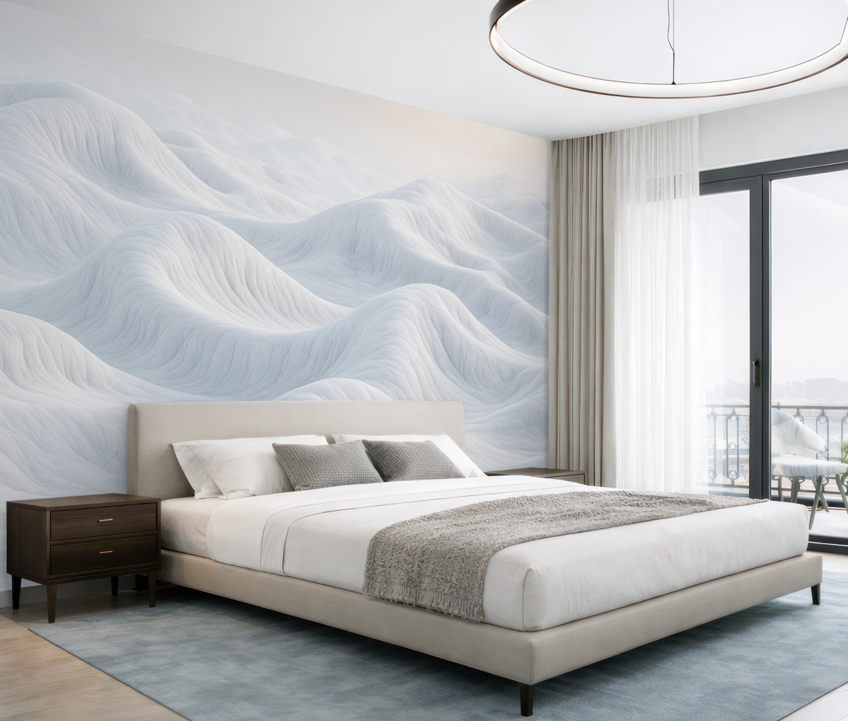 Fototapeta Niebieski pejzaż z falistymi wzgórzami i piaskowymi wydmami.