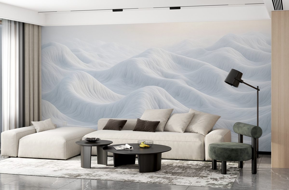 Fototapeta Niebieski pejzaż z falistymi wzgórzami i piaskowymi wydmami.