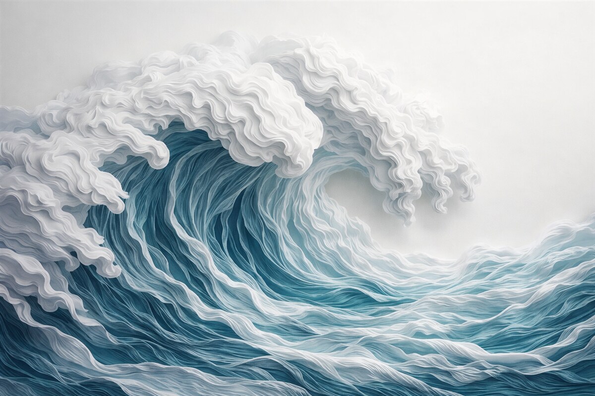 Fototapeta Spieniona zmiana oceanu w stylu wycinanki.