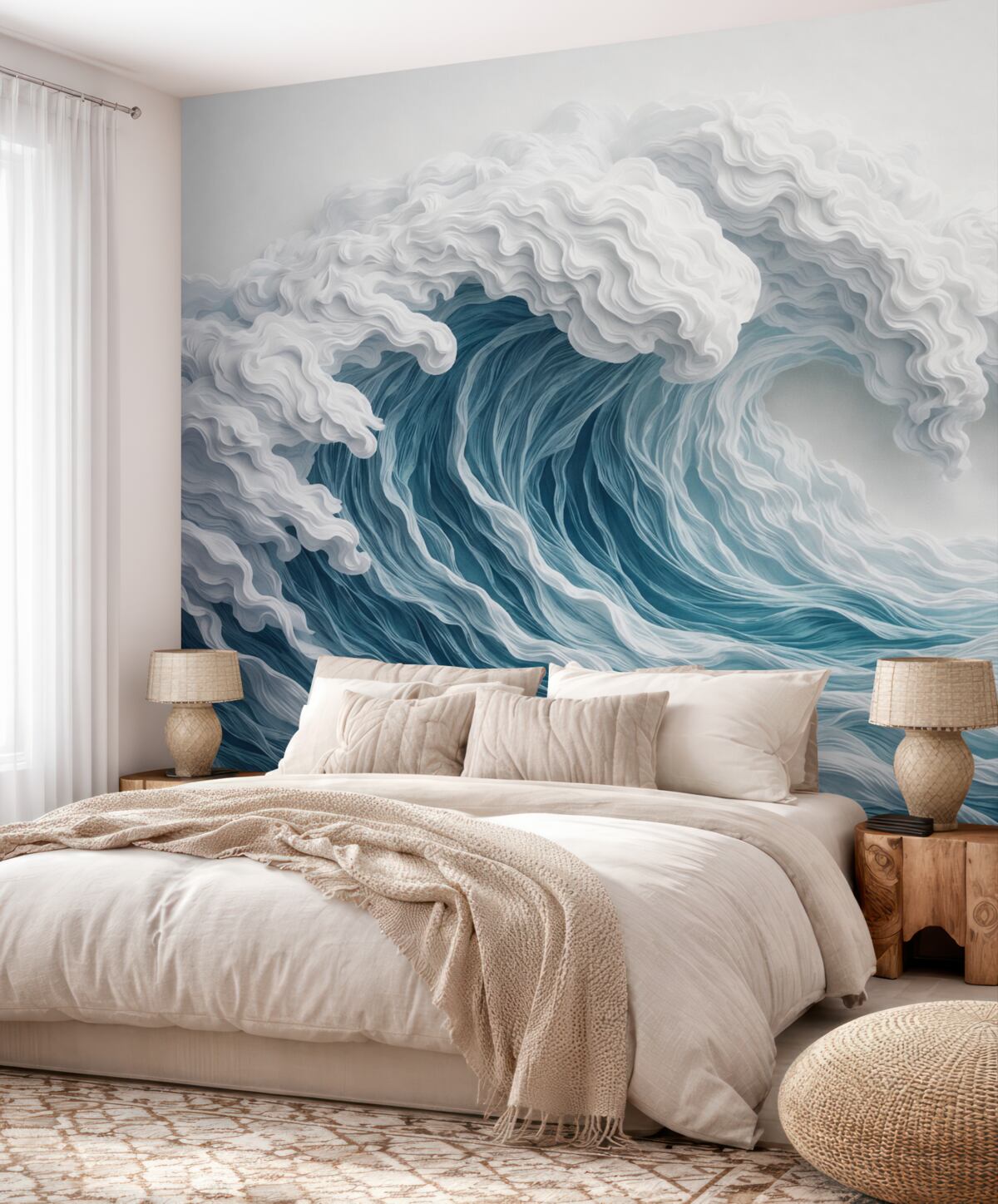 Fototapeta Spieniona zmiana oceanu w stylu wycinanki.