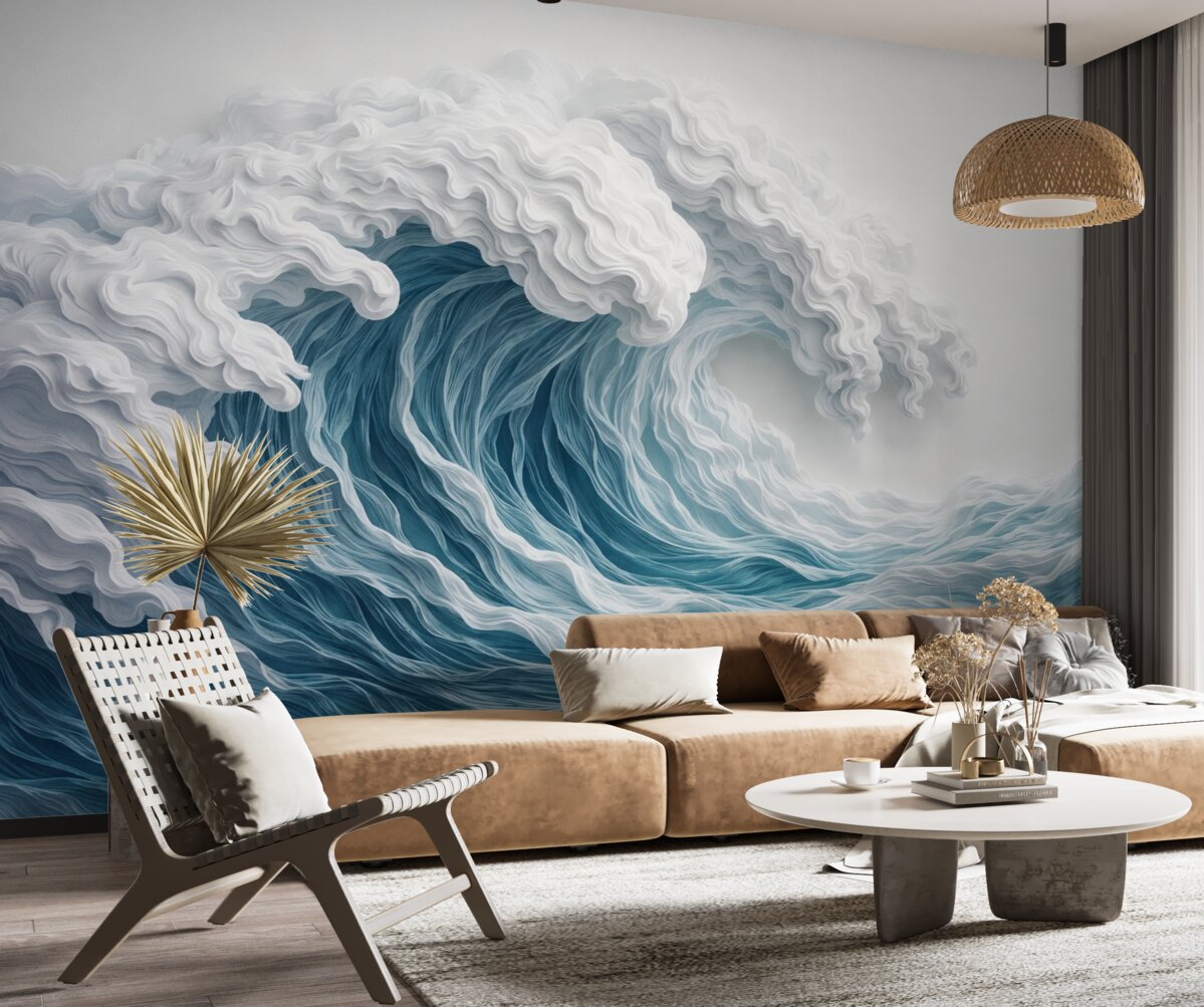 Fototapeta Spieniona zmiana oceanu w stylu wycinanki.