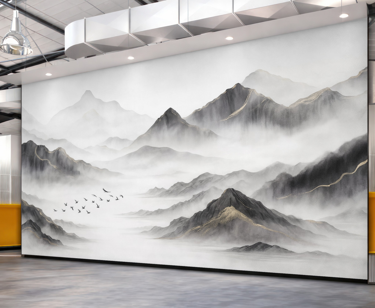 Fototapeta Subtelne wzgórza w obłokach w technice akwarelowej.