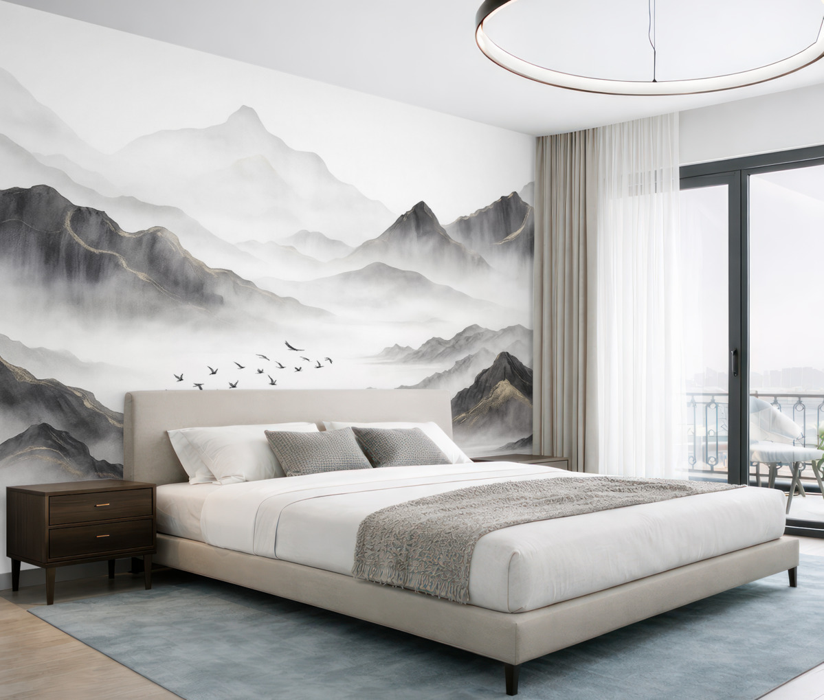 Fototapeta Subtelne wzgórza w obłokach w technice akwarelowej.