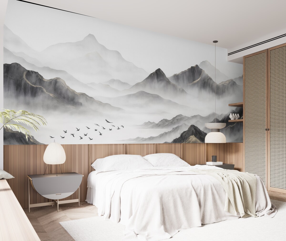 Fototapeta Subtelne wzgórza w obłokach w technice akwarelowej.