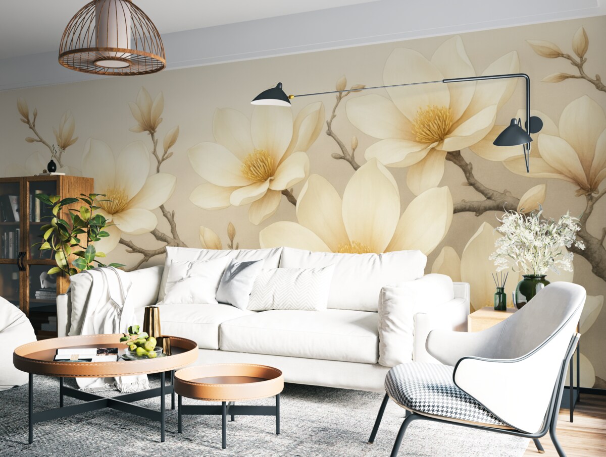 Fototapeta Cudowne kwitnące jasne kwiaty magnolii na białym tle.