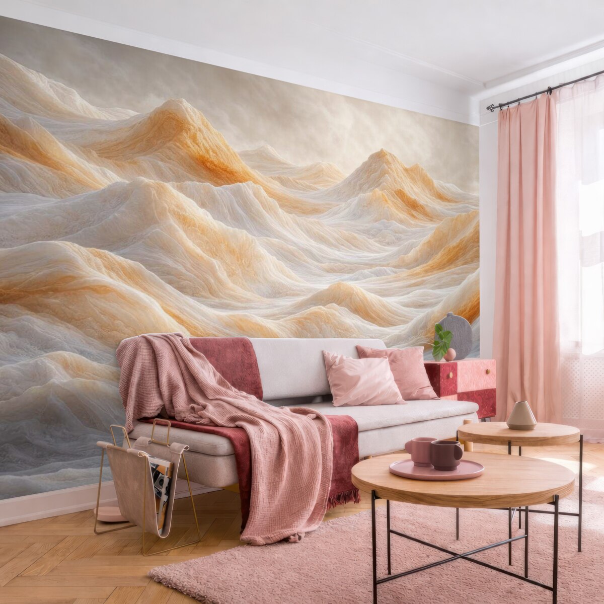 Fototapeta Górskie pagórki w pomarańczowo-szarych tonach.