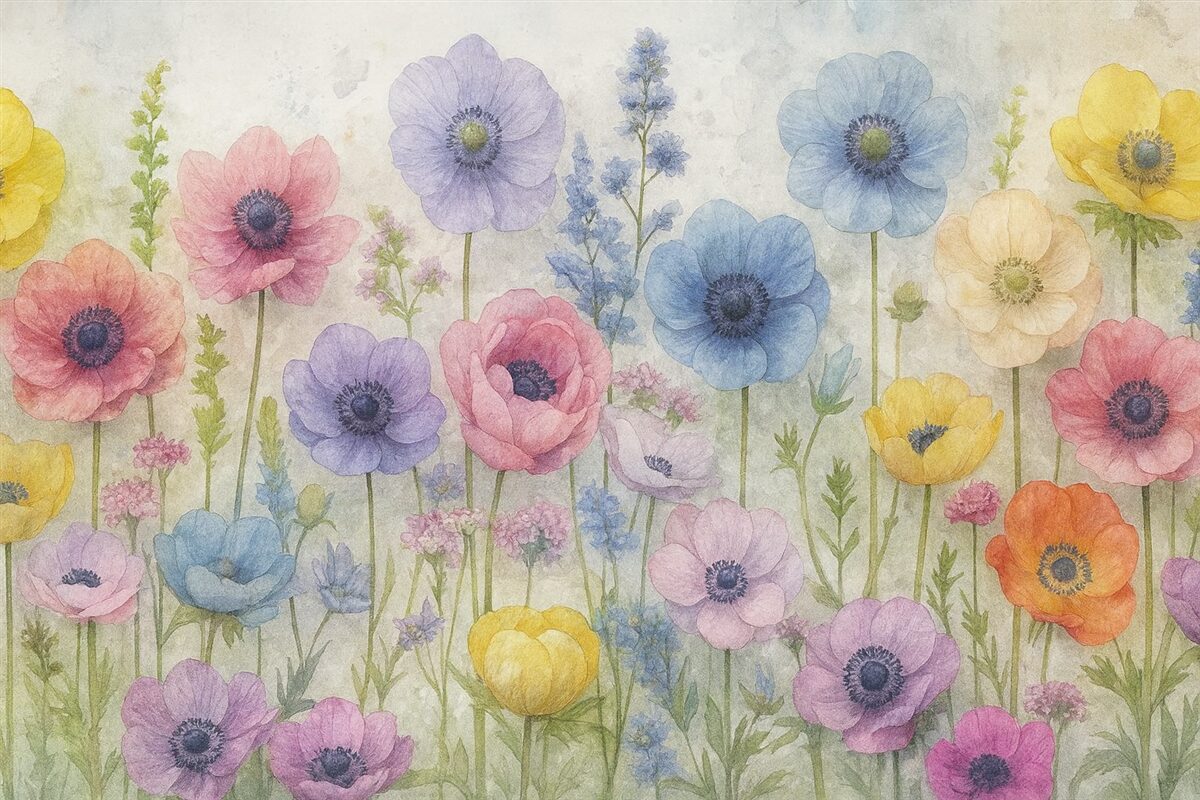 Fototapeta Wysokie akwarelowe rośliny na postarzonym tle.