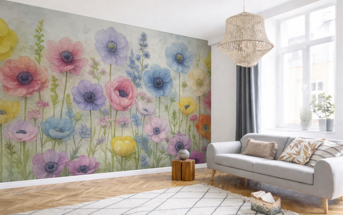 Fototapeta Wysokie akwarelowe rośliny na postarzonym tle.