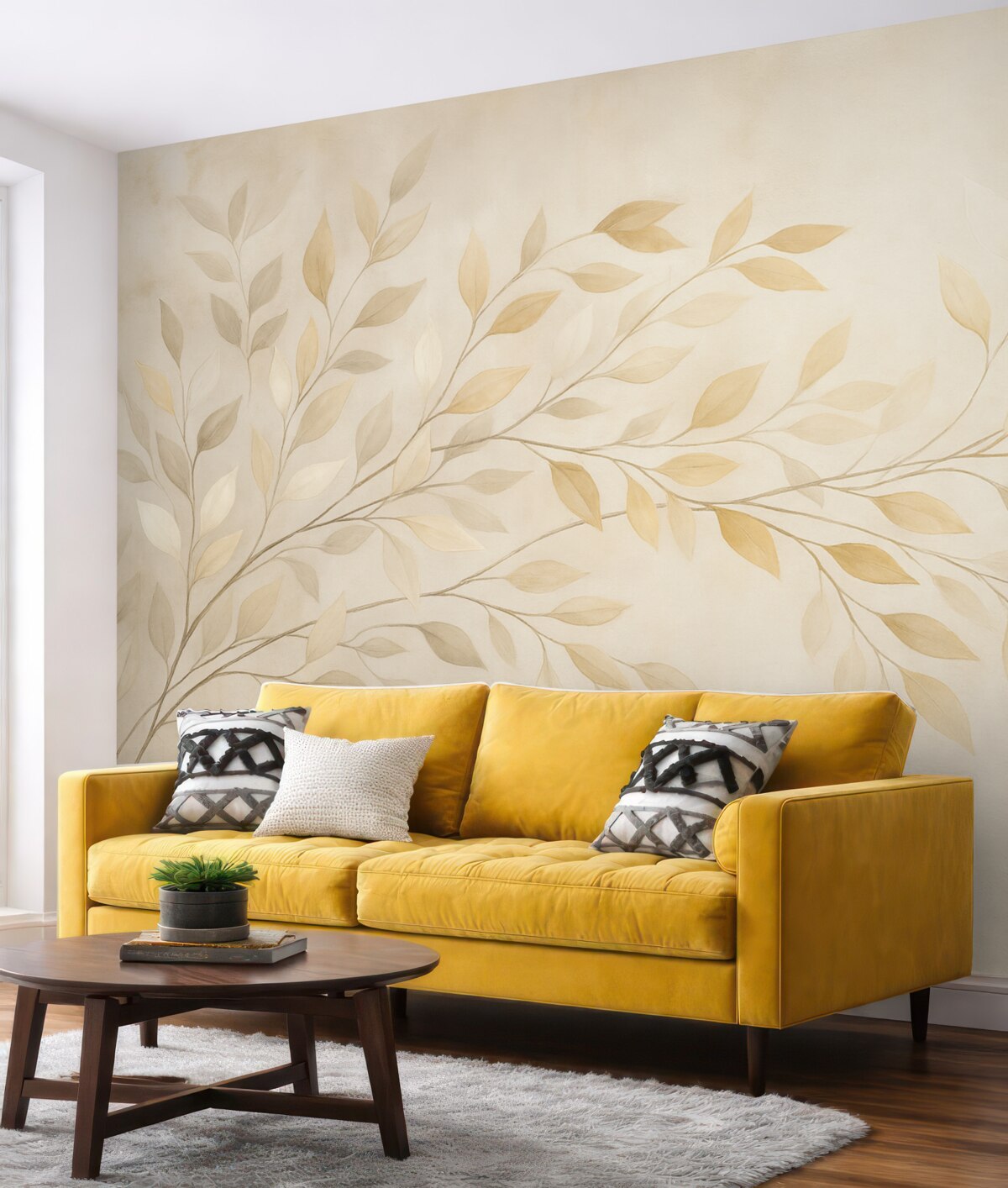 Fototapeta Akwarelowe konary na betonowym tle.