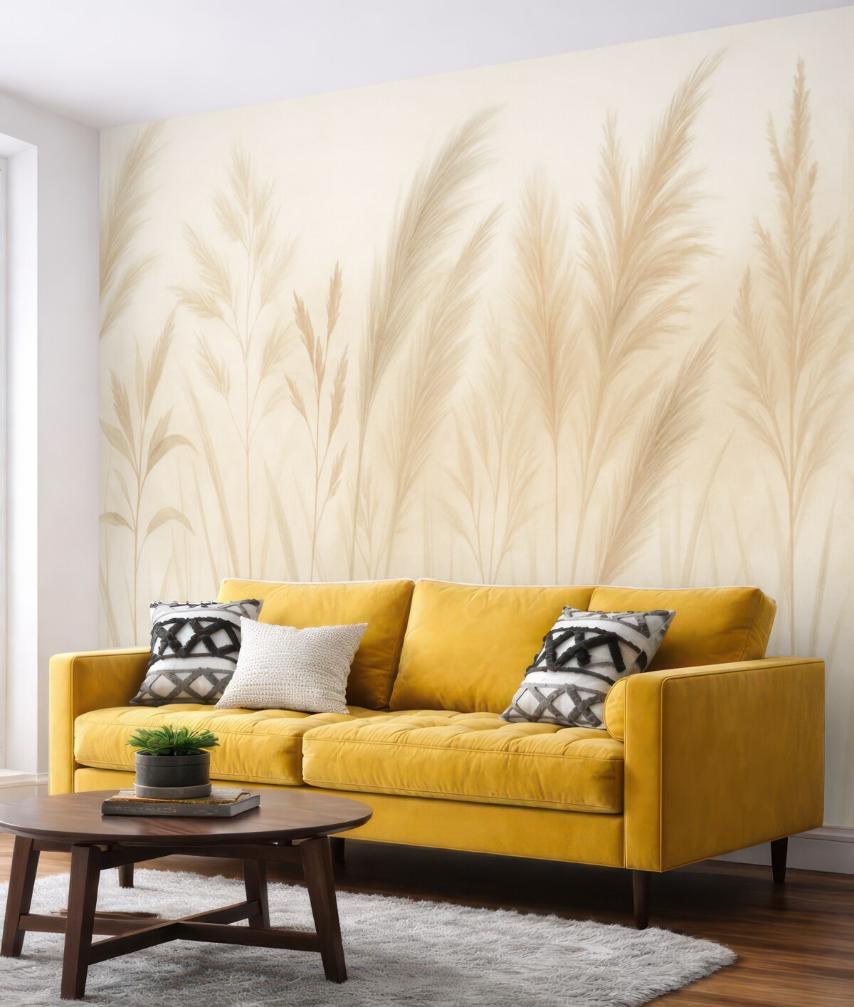 Fototapeta Wysokie, subtelne trawy, kłosy i rośliny w stonowanych beżowych i kremowych tonach, na lekko zatartej tle.