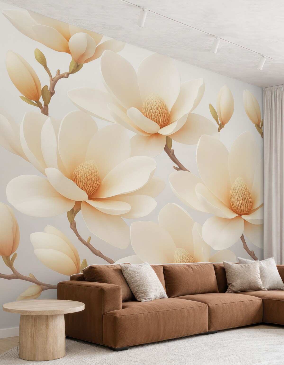 Fototapeta Kwitnące białe kwiaty magnolii na jasnym tle.