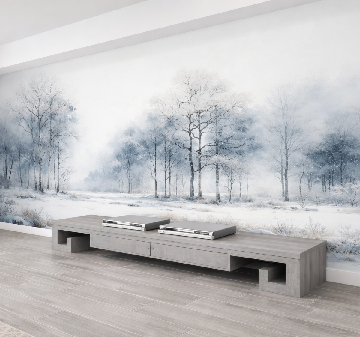 Fototapeta Niebieskie drzewa w technice akwarelowej na jasnym tle.