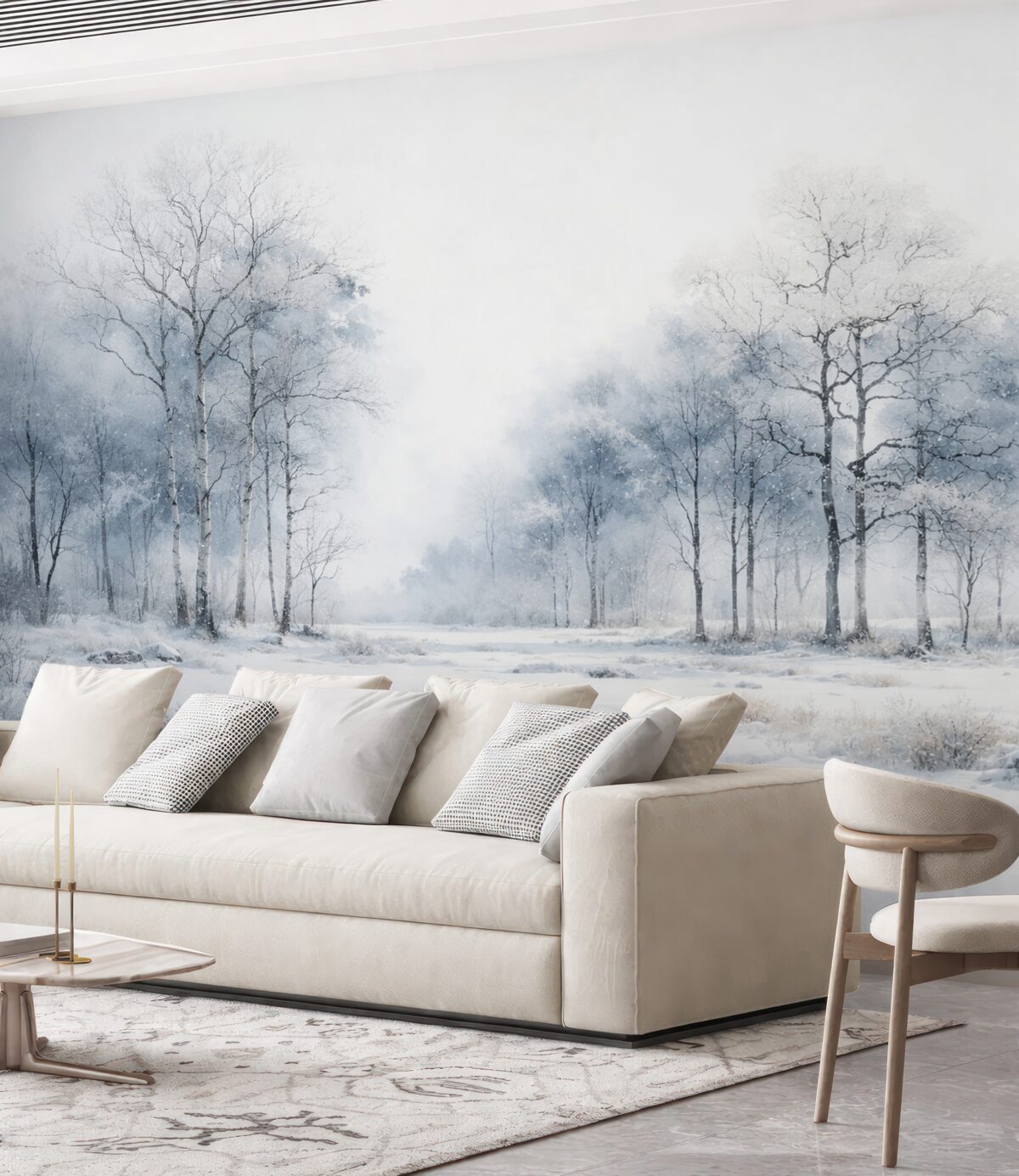 Fototapeta Niebieskie drzewa w technice akwarelowej na jasnym tle.