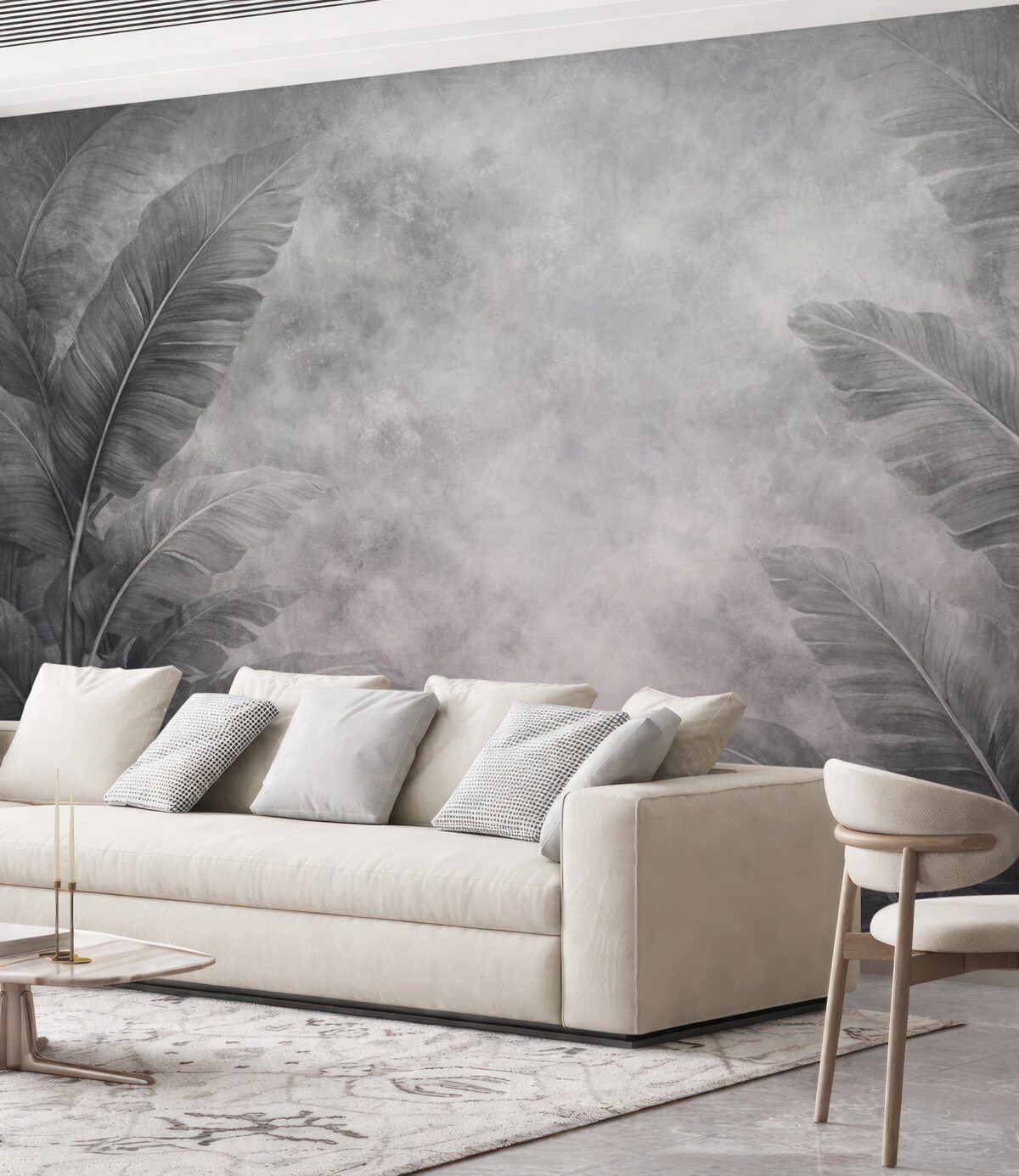 Fototapeta Ogromne liście bananowca na postarzałej ścianie.