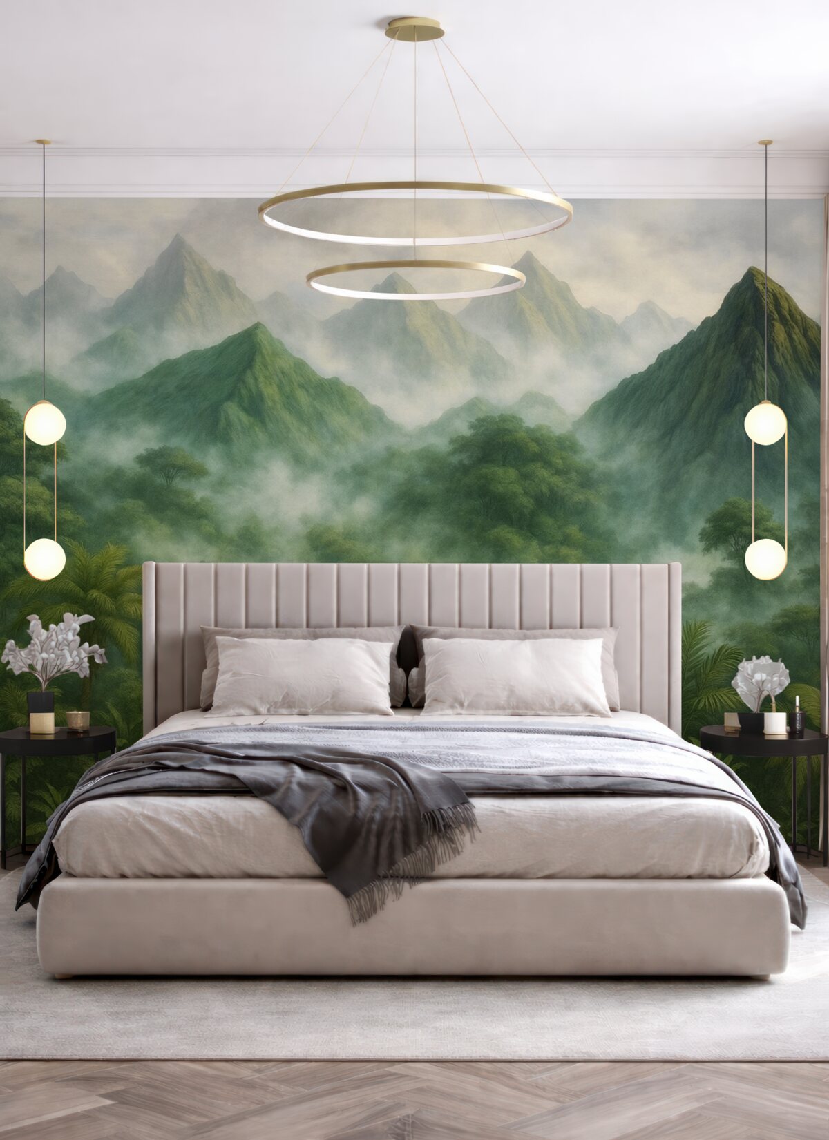 Fototapeta Tropikalny zakątek w górach, naśladujący akwarelę.