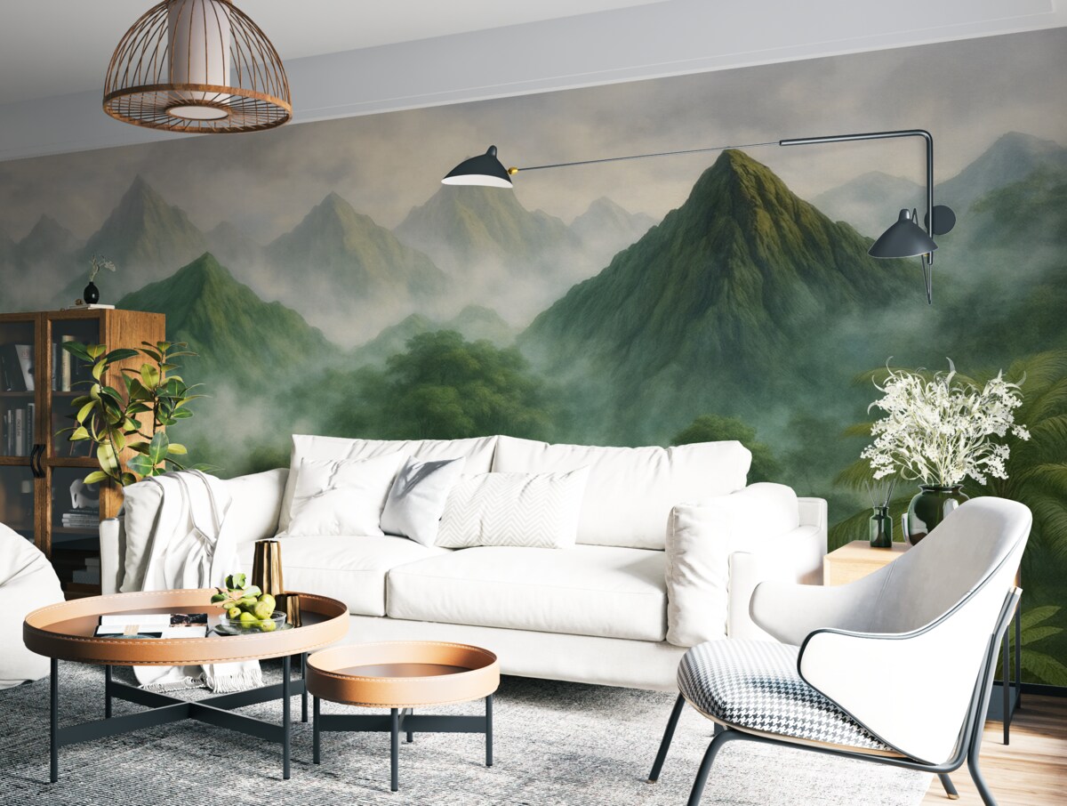 Fototapeta Tropikalny zakątek w górach, naśladujący akwarelę.