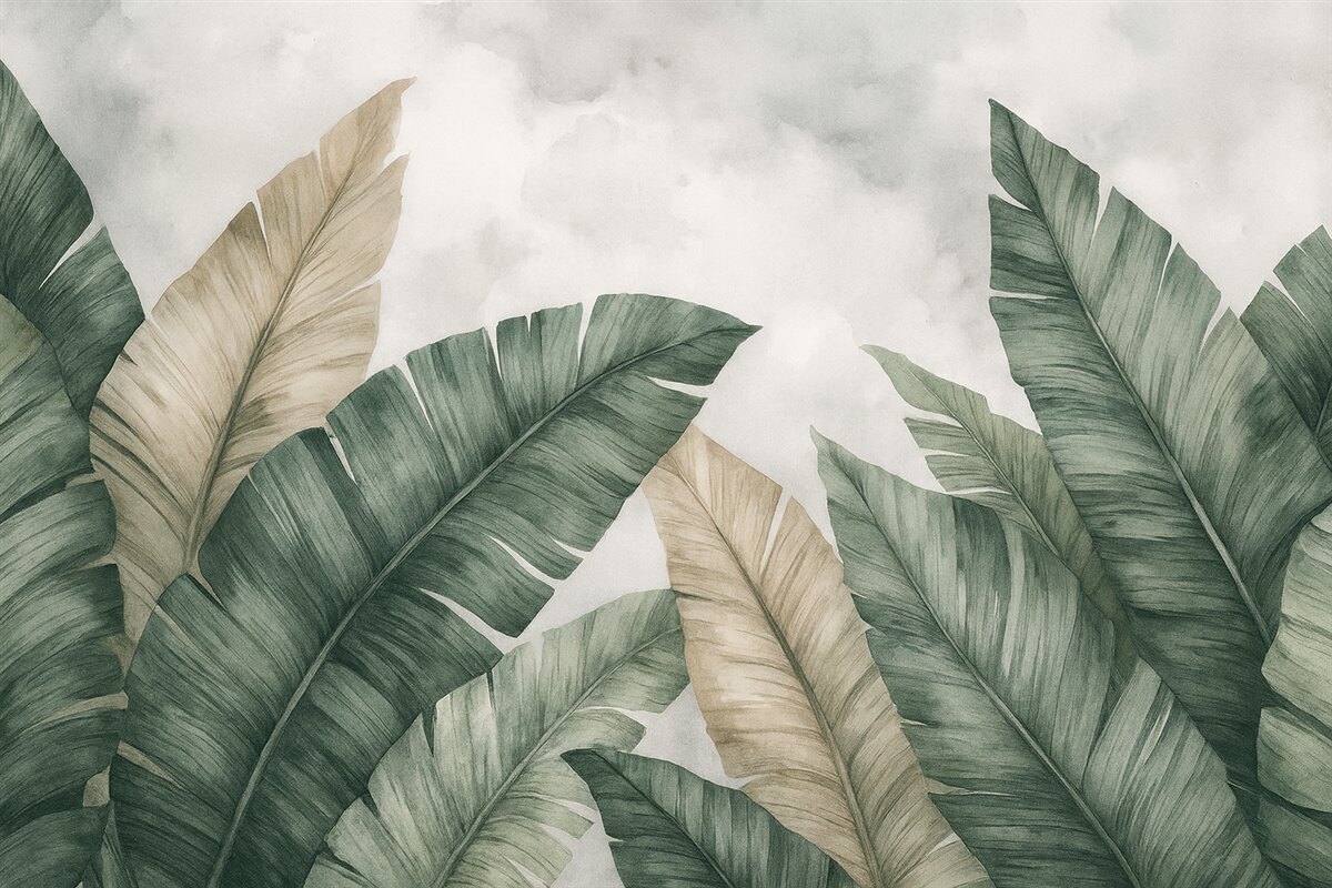 Fototapeta Wielkie tropikalne liście w estetyce grunge.