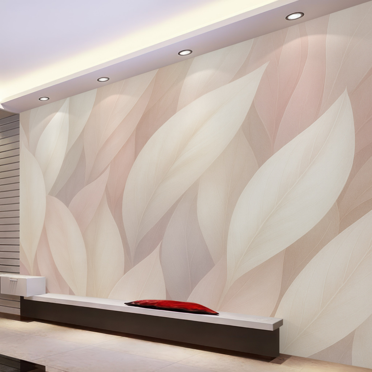 Fototapeta Abstrakcyjny motyw z subtelnymi formami przypominającymi kwiaty w kolorach różu i bieli, tworzący efekt wielowarstwowy.