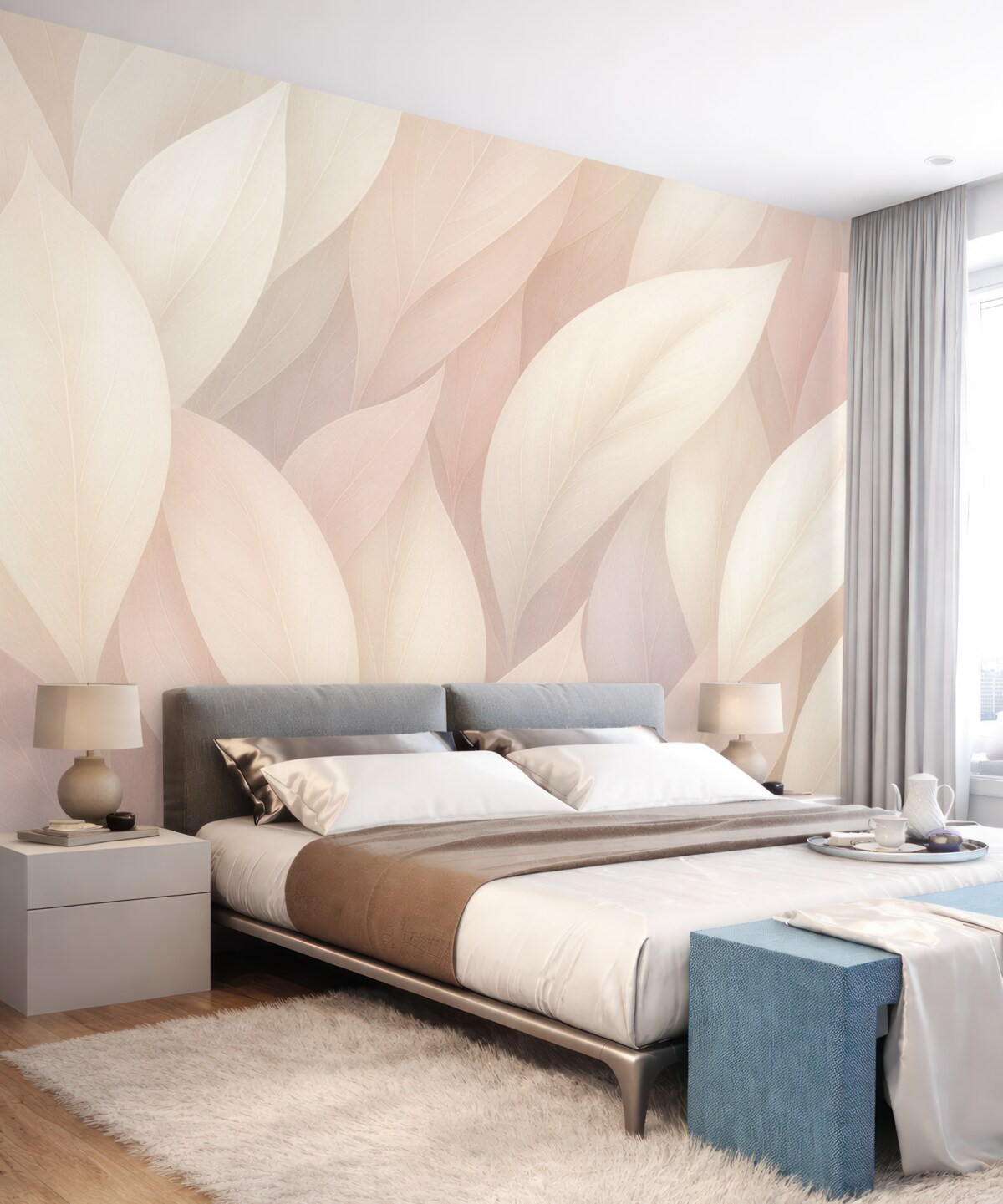 Fototapeta Abstrakcyjny motyw z subtelnymi formami przypominającymi kwiaty w kolorach różu i bieli, tworzący efekt wielowarstwowy.