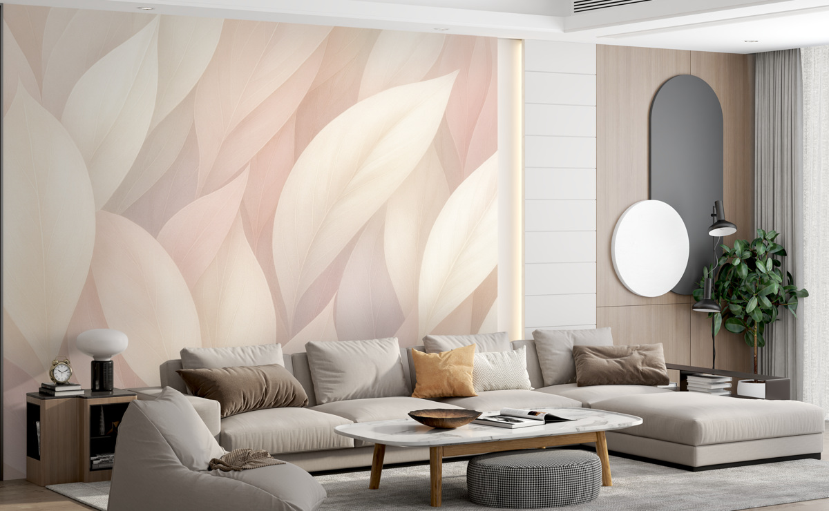 Fototapeta Abstrakcyjny motyw z subtelnymi formami przypominającymi kwiaty w kolorach różu i bieli, tworzący efekt wielowarstwowy.