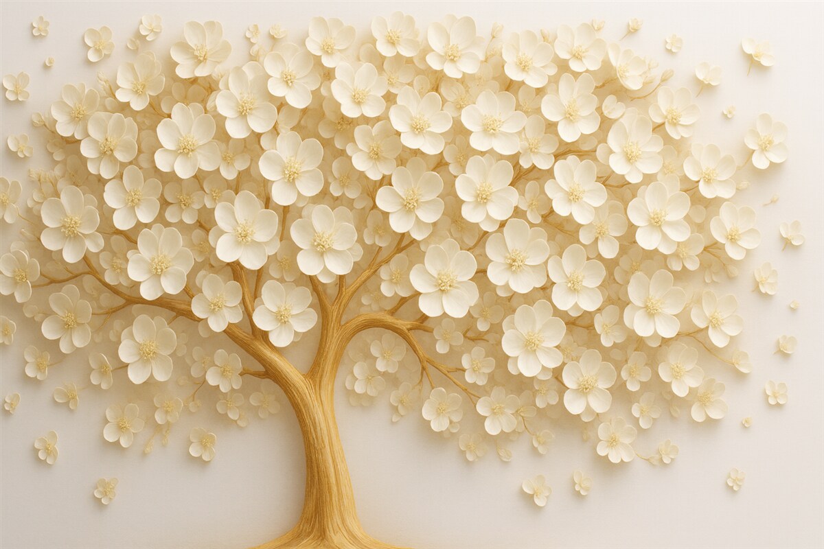 Fototapeta Drzewo z jasnymi, drobnymi kwiatami.