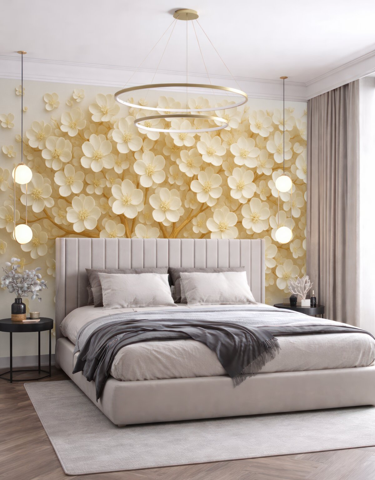 Fototapeta Drzewo z jasnymi, drobnymi kwiatami.