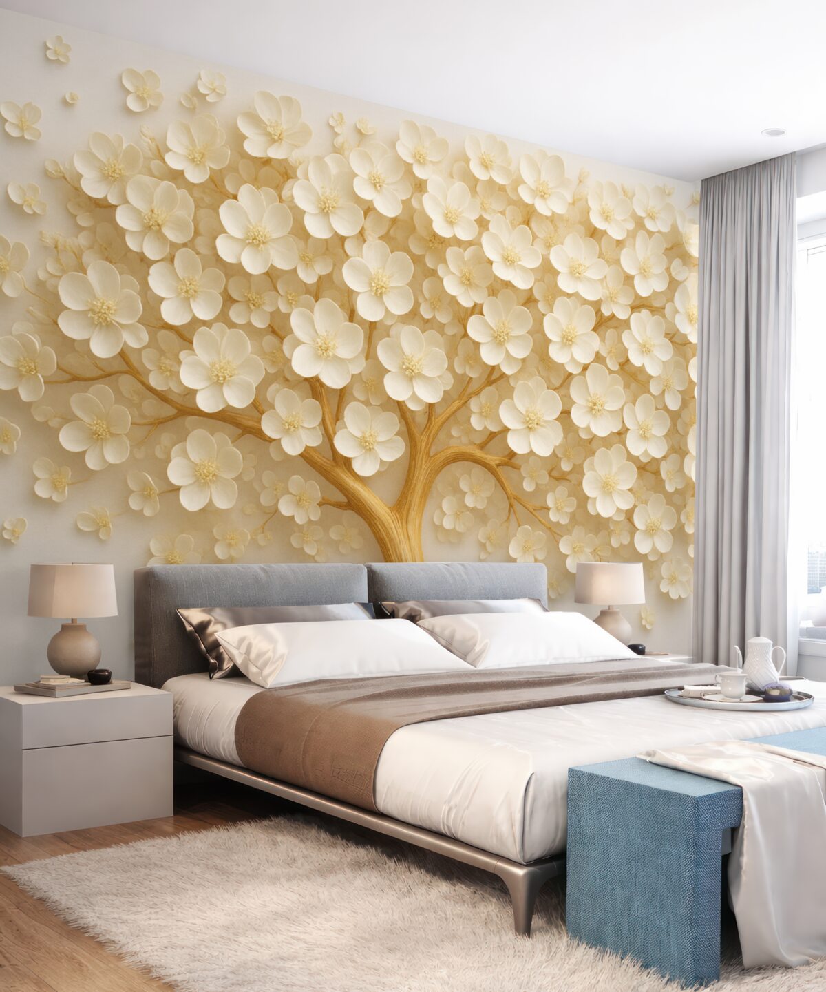 Fototapeta Drzewo z jasnymi, drobnymi kwiatami.