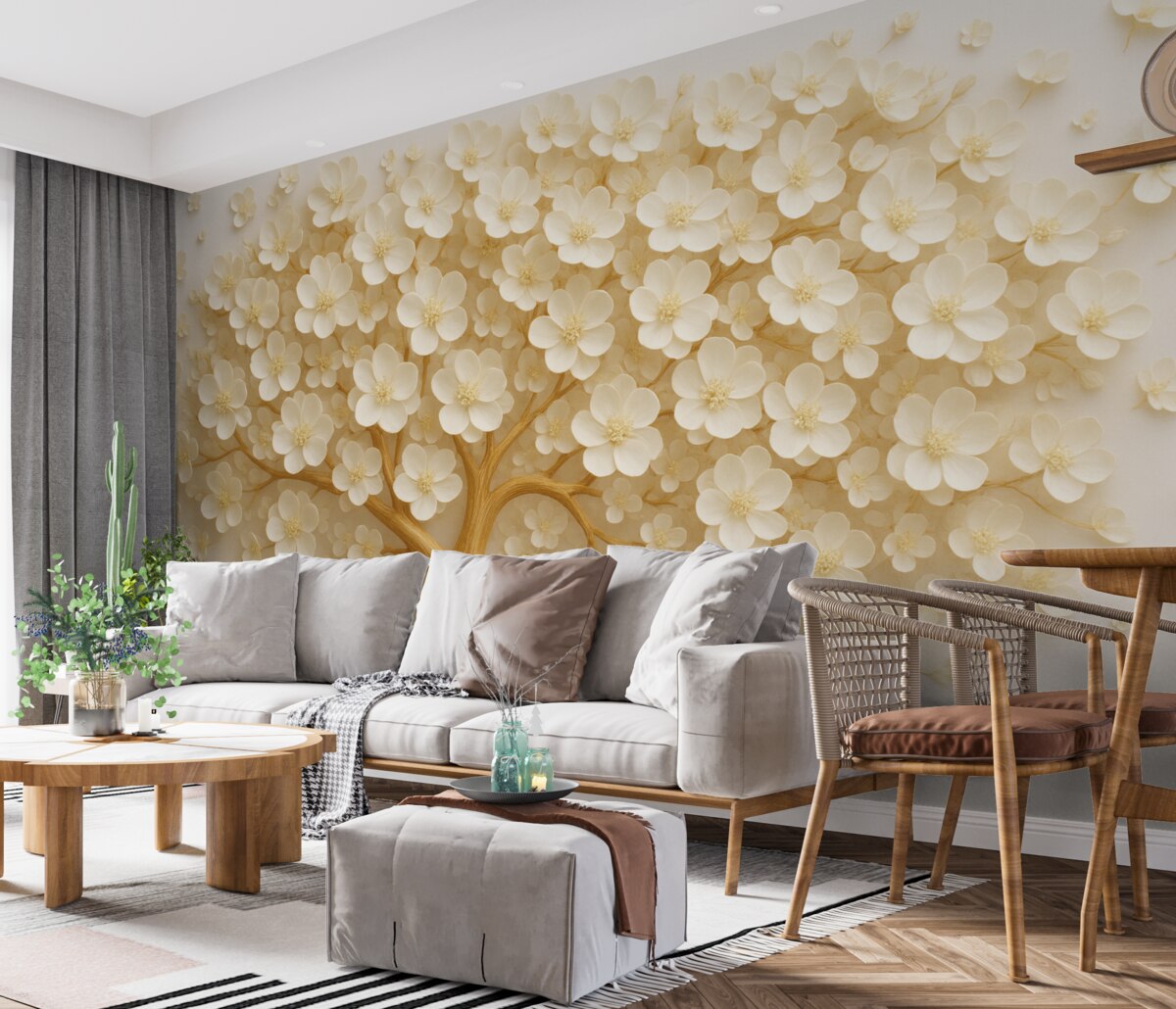 Fototapeta Drzewo z jasnymi, drobnymi kwiatami.