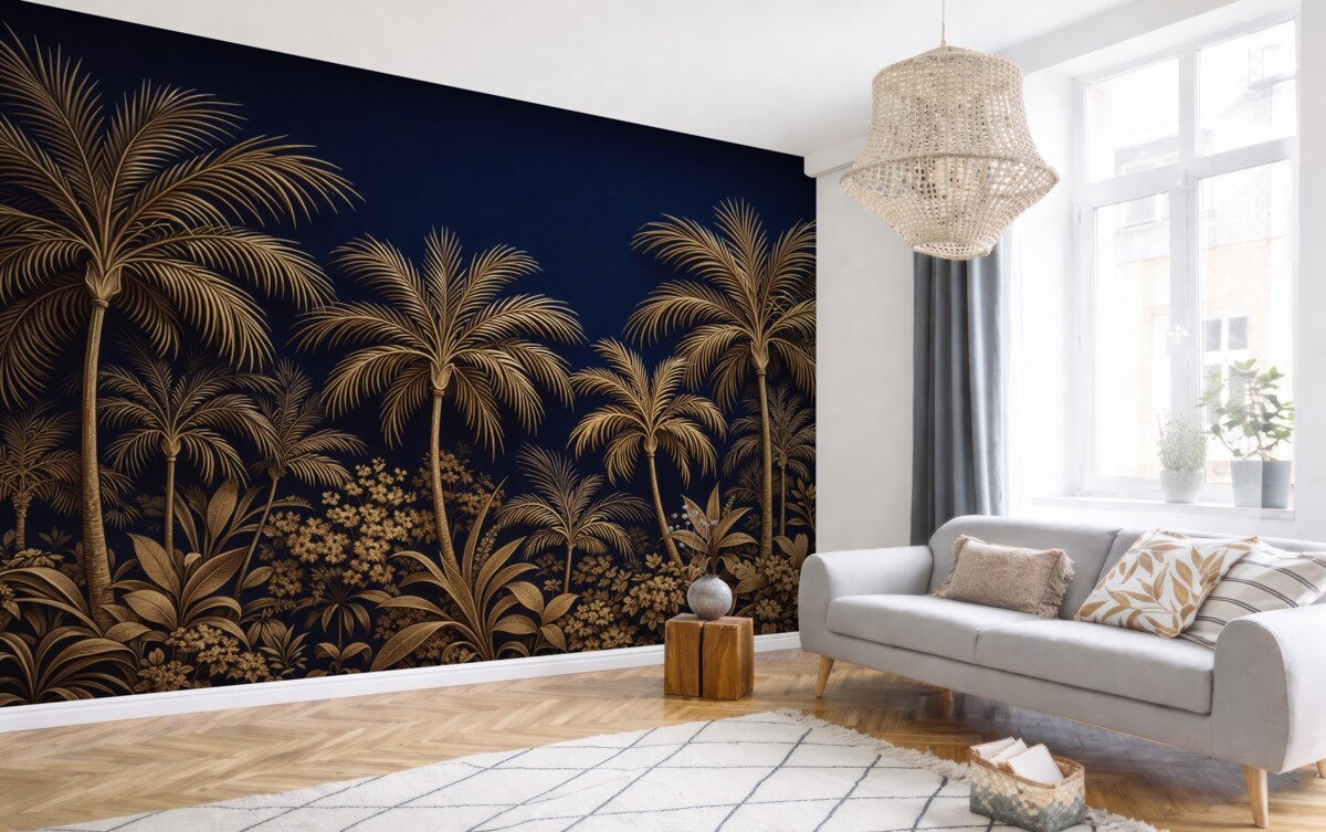 Fototapeta Palmy na granatowym tle.